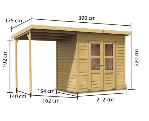 dřevěný domek KARIBU MERSEBURG 3 + přístavek 166 cm (68763) natur