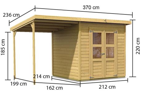 drevený domček KARIBU MERSEBURG 4 + prístavok 166 cm (68765) natur