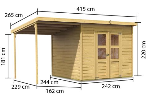 dřevěný domek KARIBU MERSEBURG 6 + přístavek 166 cm (73067) natur