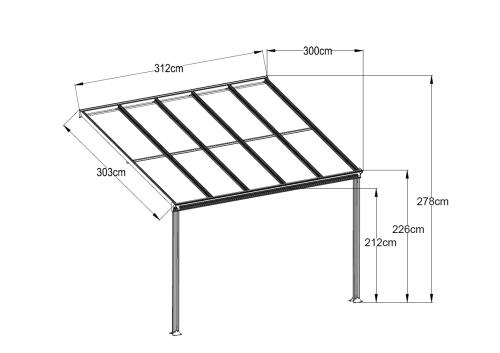 hliníková pergola LANITPLAST WALL 33 antracit + čirý PC