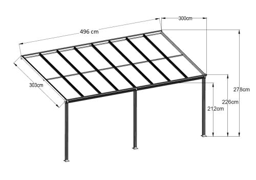 pergola aluminiowa LANITPLAST WALL 53 antracyt + opal PC