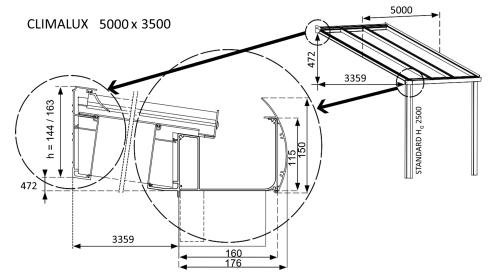 hliníková pergola SKYLUX CLIMALUX 5,0 x 3,5 m antracit + čirý PC