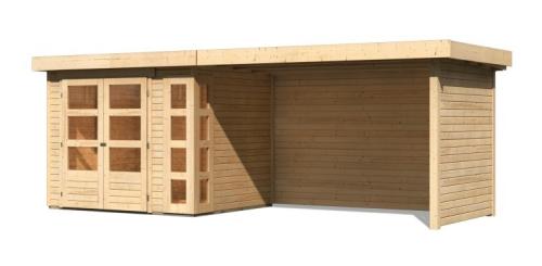 dřevěný domek KARIBU KERKO 3 + přístavek 280 cm včetně zadní a boční stěny (82938) natur