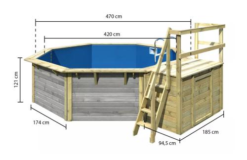 bazén KARIBU model X2 včetně malé terasy (39060) 4,7 x 4,7 m terragrau