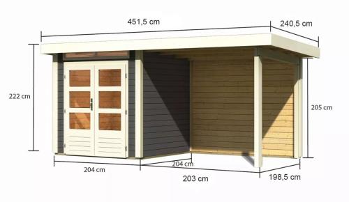 dřevěný domek KARIBU KANDERN 1 + přístavek 235 cm včetně zadní stěny (23608) terragrau