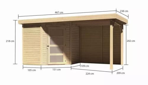 dřevěný domek KARIBU SCHWANDORF 3 + přístavek včetně zadní stěny 240 cm (9210) natur