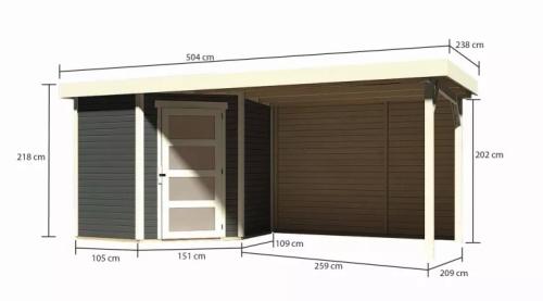 dřevěný domek KARIBU SCHWANDORF 3 + přístavek 280 cm včetně zadní stěny (9213) terragrau