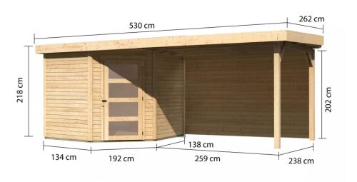 dřevěný domek KARIBU SCHWANDORF 5 + přístavek 280 cm včetně zadní stěny (9218) natur