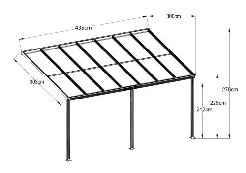 hliníková pergola LANITPLAST WALL 43 FSX bílá + čirý PC