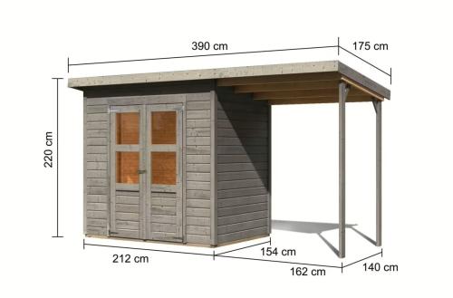 dřevěný domek KARIBU MERSEBURG 3 + přístavek 166 cm (9559) světle šedý