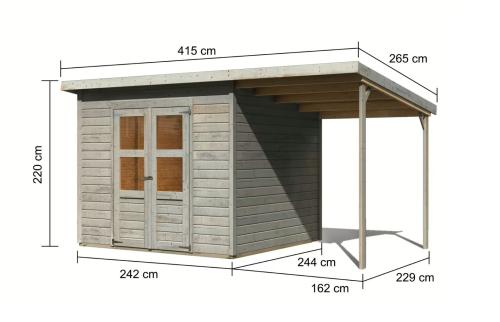 dřevěný domek KARIBU MERSEBURG 6 + přístavek 166 cm (10248) světle šedý